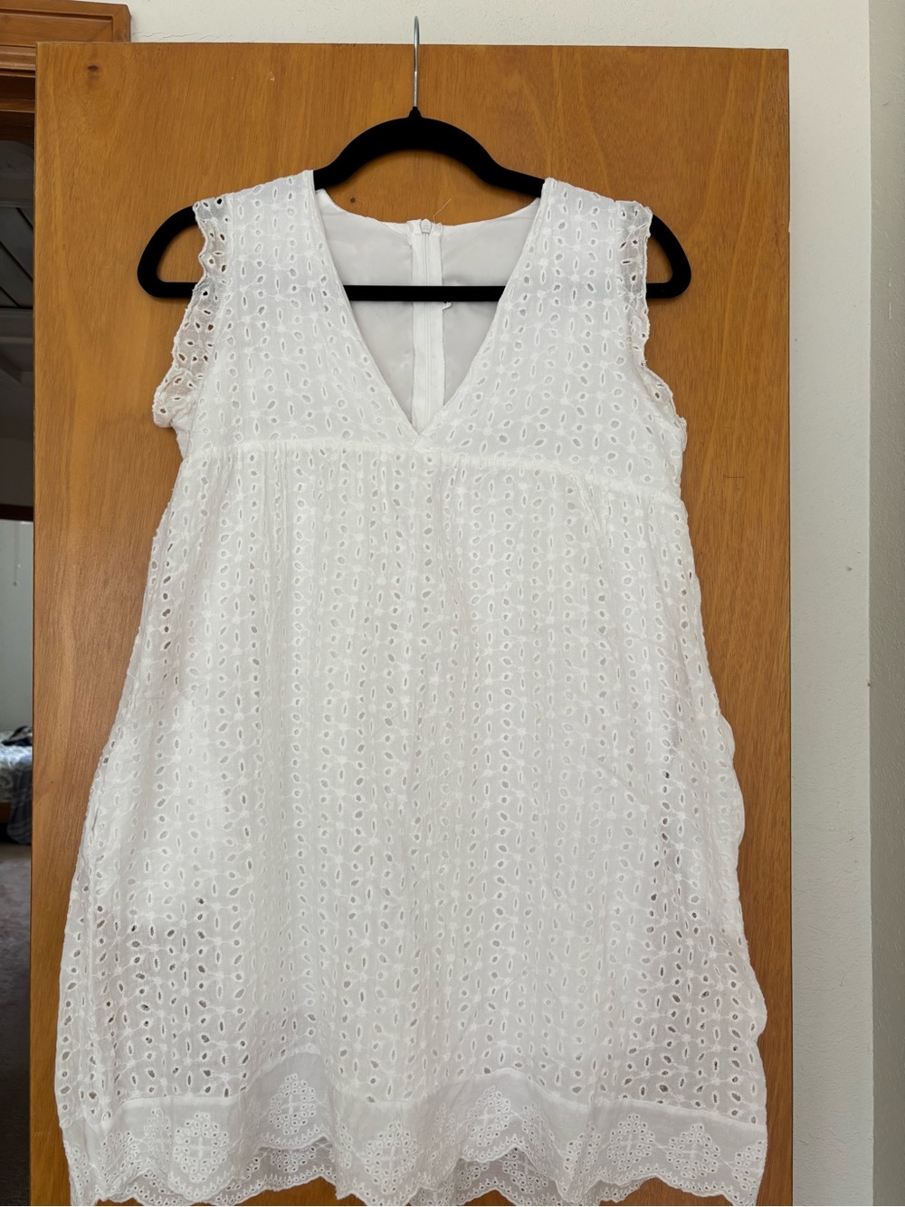 White Eyelet V-Neck Sleeveless Dress